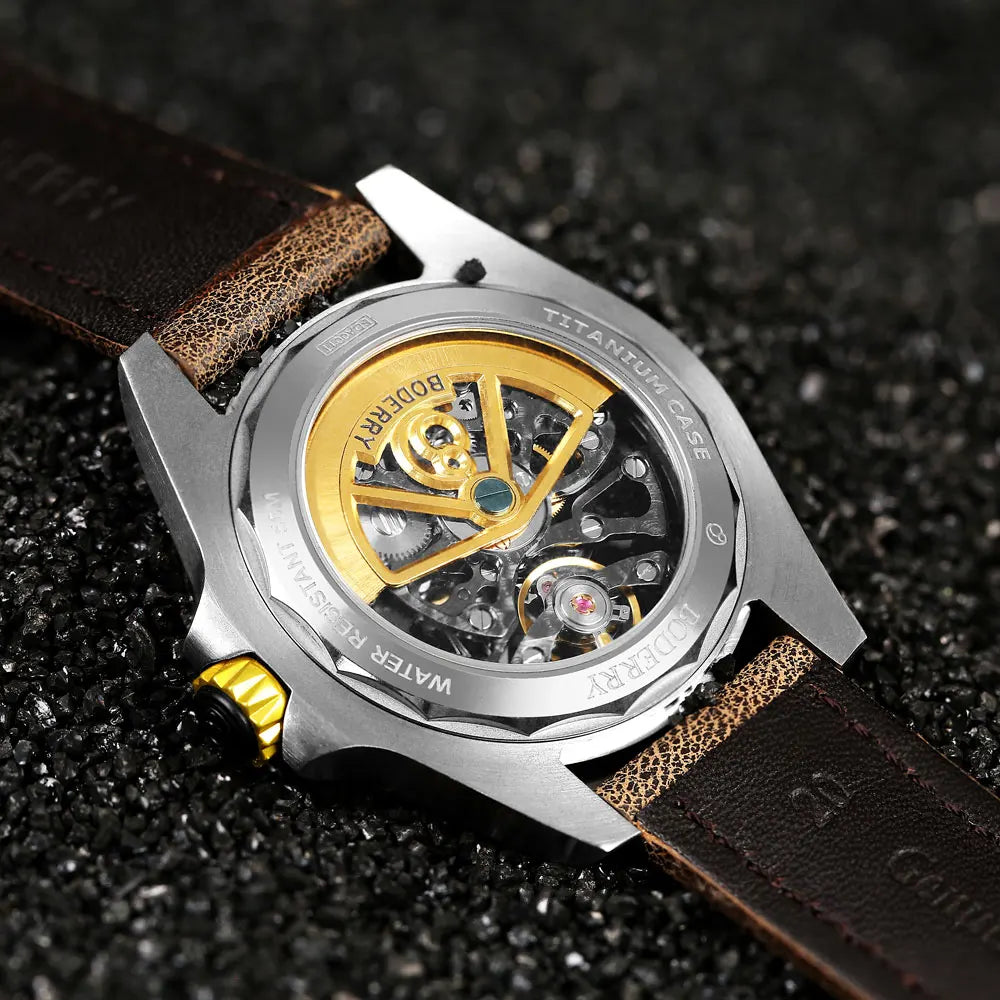 Boderry Urban Men's Titanium Watches Top Brand Fashion Skeleton Automatic Mechanical Waterproof Watch Hi-beat 72H Power-reserve