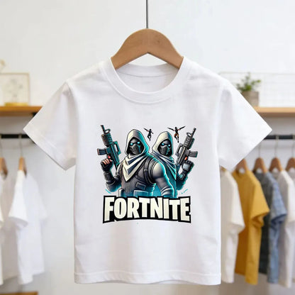 Fortnites Theme Cartoon Printed T-Shirt Summer Child White Cotton T-Shirt Cartoon Hot Game Fortnite Short Sleeve