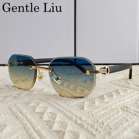 Vintage Square Rimless Sunglasses Men 2026 Luxury Brand Trendy Frameless Punk UV400 Eyewear Anti Blue Light Prescription Glasses