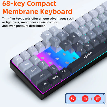 Clavier New key board 68% three-mode wired/wireless/bluetooth teclado gamer gaming keyboard gradual change gray RGB backlight