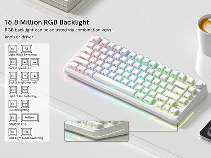 Womier L75 White Crystal Wireless Gaming Keyboard Tri-Modes Hot-Swappable Customized RGB Backlight Mechanical Keyboard Gasket