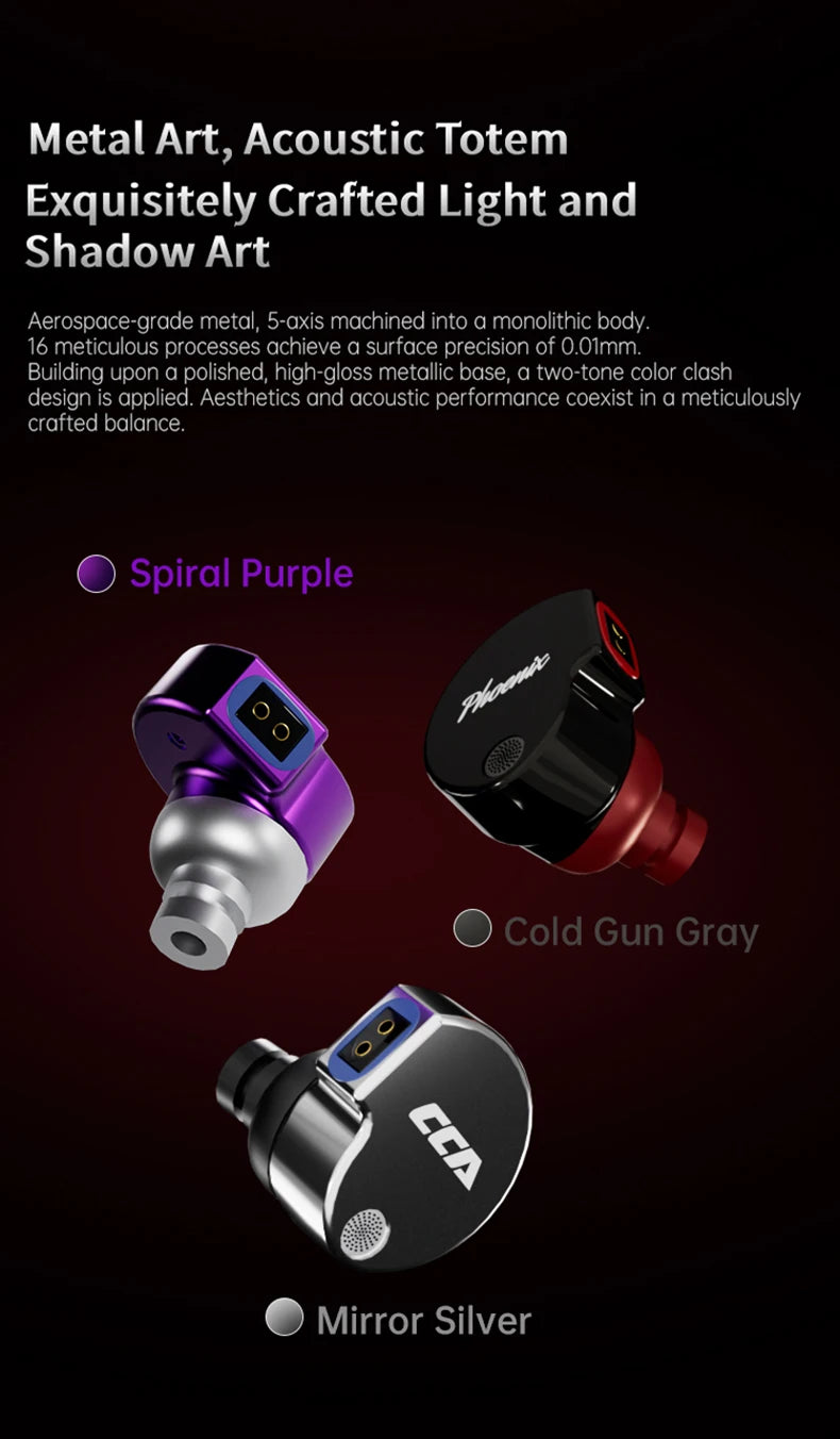 CCA Phoenix HiFi Earphones Dynamic Drive LCP Diaphragm Earphones Noise Cancelling Replaceable 2PIN Cable Gaming Wired Earphone