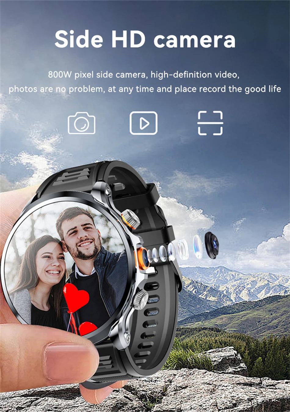 8GB+128GB RAM 5G/4G Smart Watch 1.95 inch AMOLED 1880mah Battery 500W Camera GPS WIFI Google APP Download Smartwatch Android 9.0