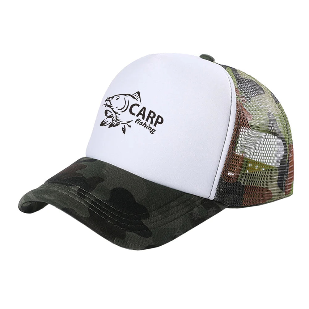 „Carp Fish“ vyriškos „Trucker“ kepurės, juokingos žvejybos motyvais, beisbolo kepurės, vėsios vasarinės unisex kepurės iš tinklelio MZ-169
