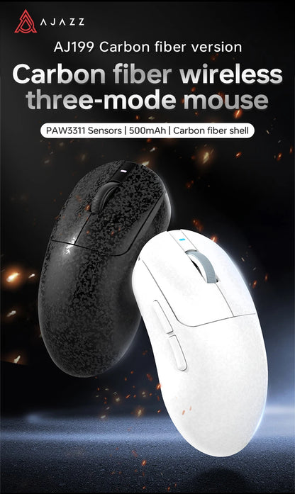 Rato Gaming Sem Fios AJAZZ AJ199 PAW3311 24000DPI Leve Bluetooth/Com Fios em Fibra de Carbono para PC Portátil Gamer
