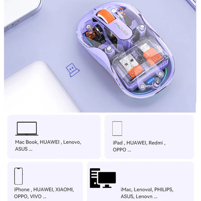 Lenovo Transparent Wireless Mouse Tri-Mode Bluetooth 5.0 & 2.4G Rechargeable RGB Mouse, Ergonomic Silent Wireless Mouse for Laptop, PC & Office
