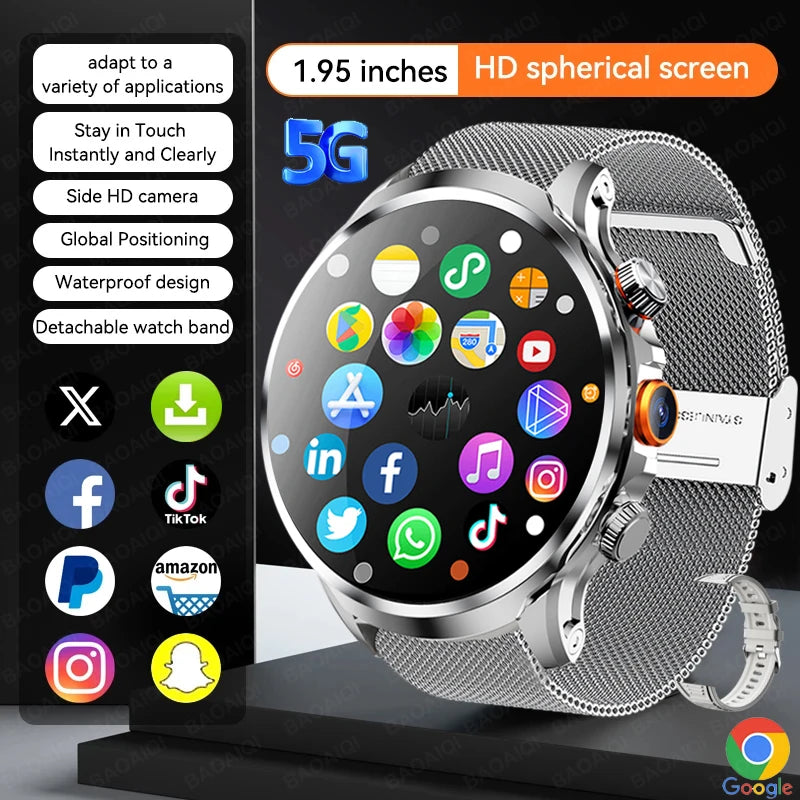 8GB+128GB RAM 5G/4G Smart Watch 1.95 inch AMOLED 1880mah Battery 500W Camera GPS WIFI Google APP Download Smartwatch Android 9.0