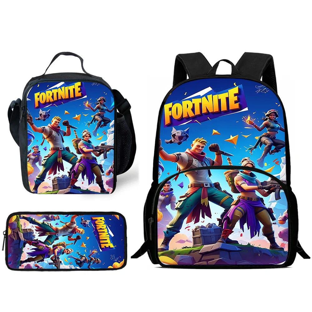 Hot-Game-Kinderrucksäcke mit Lunchbag und Federmäppchen, große Schultaschen für Schüler, Design F – FortniteS, für Jungen und Mädchen, ideales Geschenk