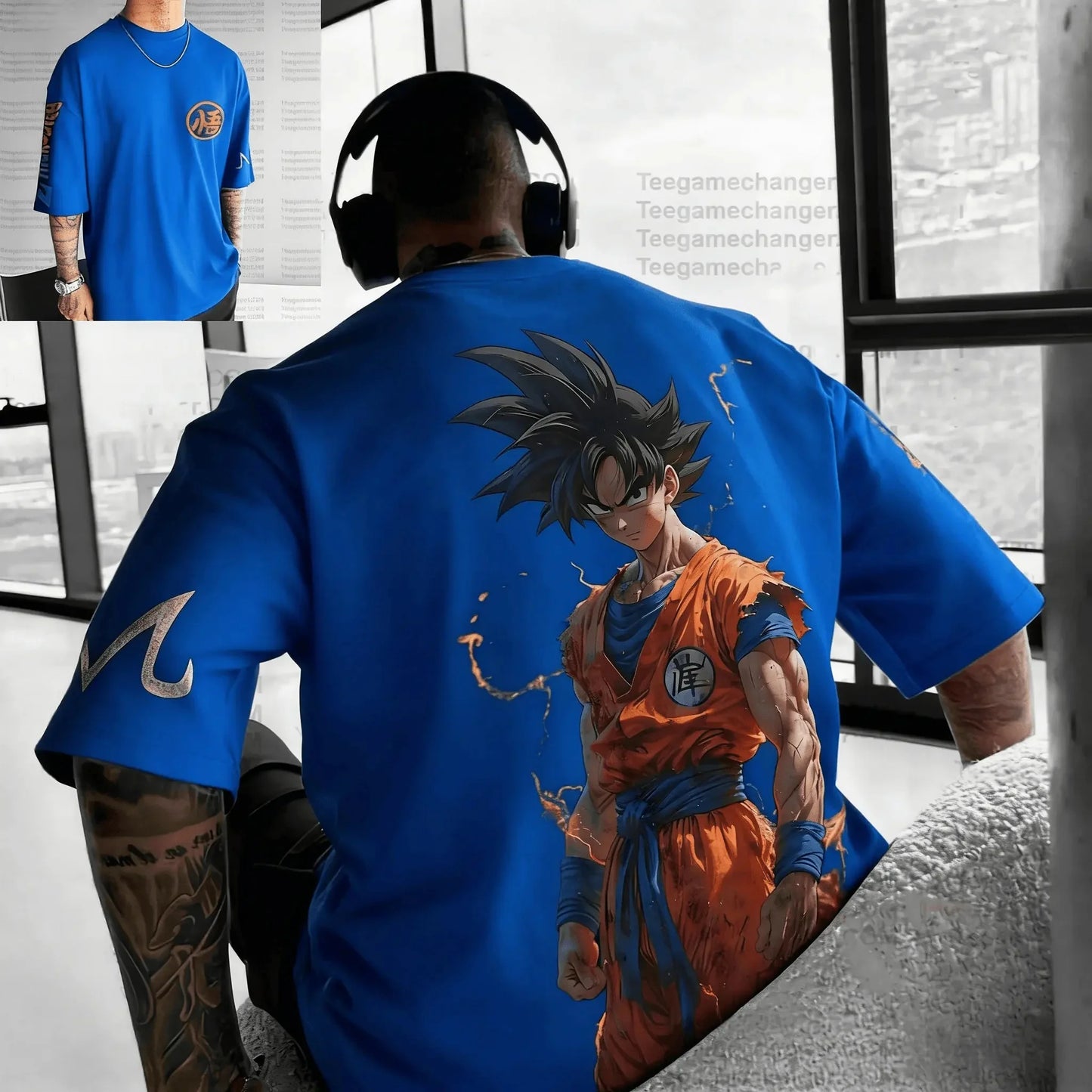 2026 Summer Dragon Ball Battle-Damaged Goku Vintage Anime T-shirt Men's Pure Cotton Casual Loose Sports Daily Top
