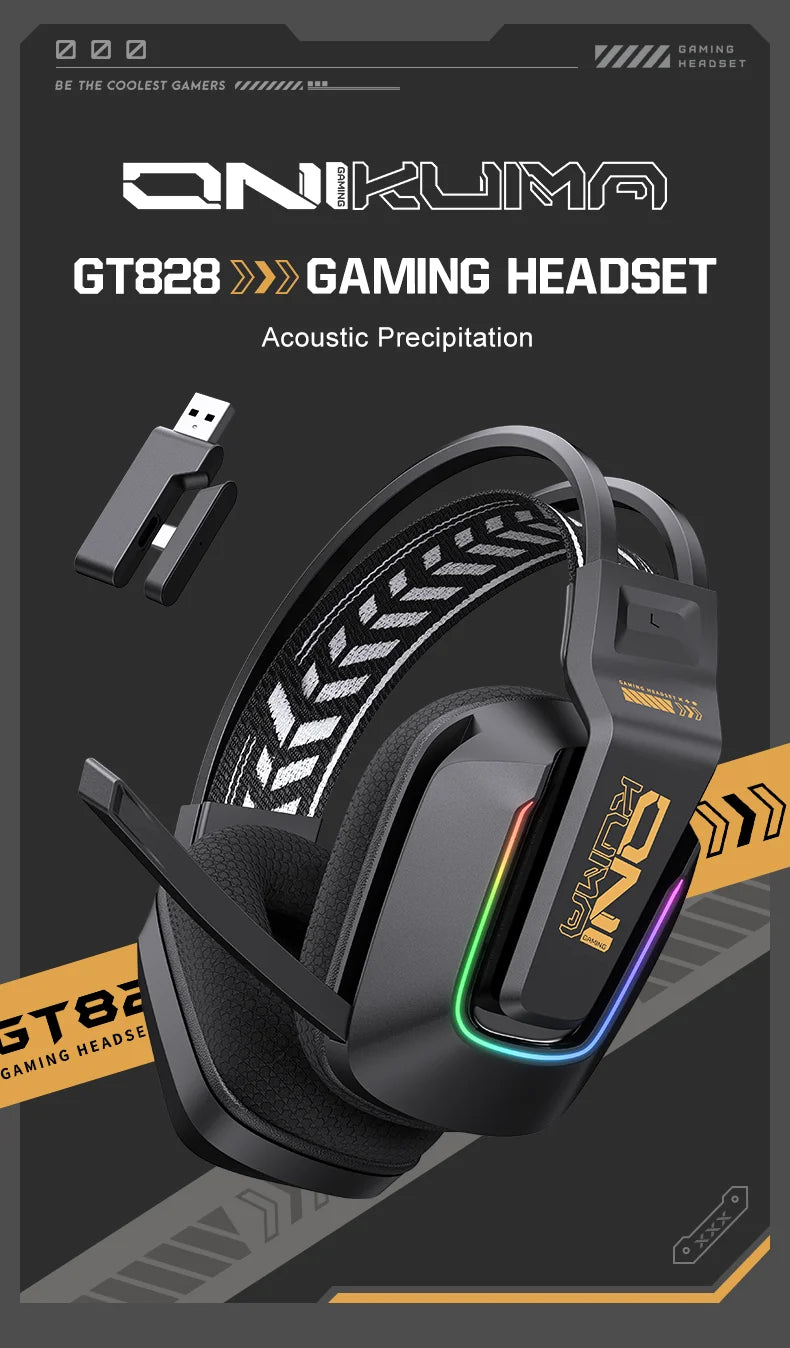 ONIKUMA GT828 Wireless Gaming Headset Bluetooth 5.3 RGB Headphones with Mic, Noise Cancelling, 4-Mode Connection for PC, PS5 & Laptop