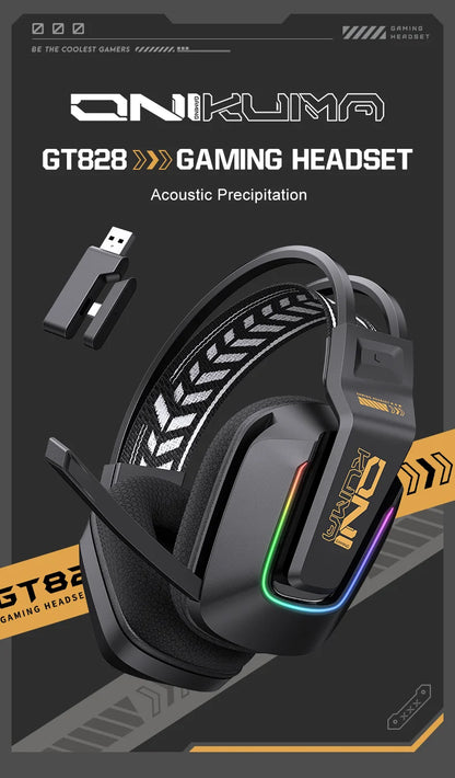 ONIKUMA GT828 Wireless Gaming Headset Bluetooth 5.3 RGB Headphones with Mic, Noise Cancelling, 4-Mode Connection for PC, PS5 & Laptop