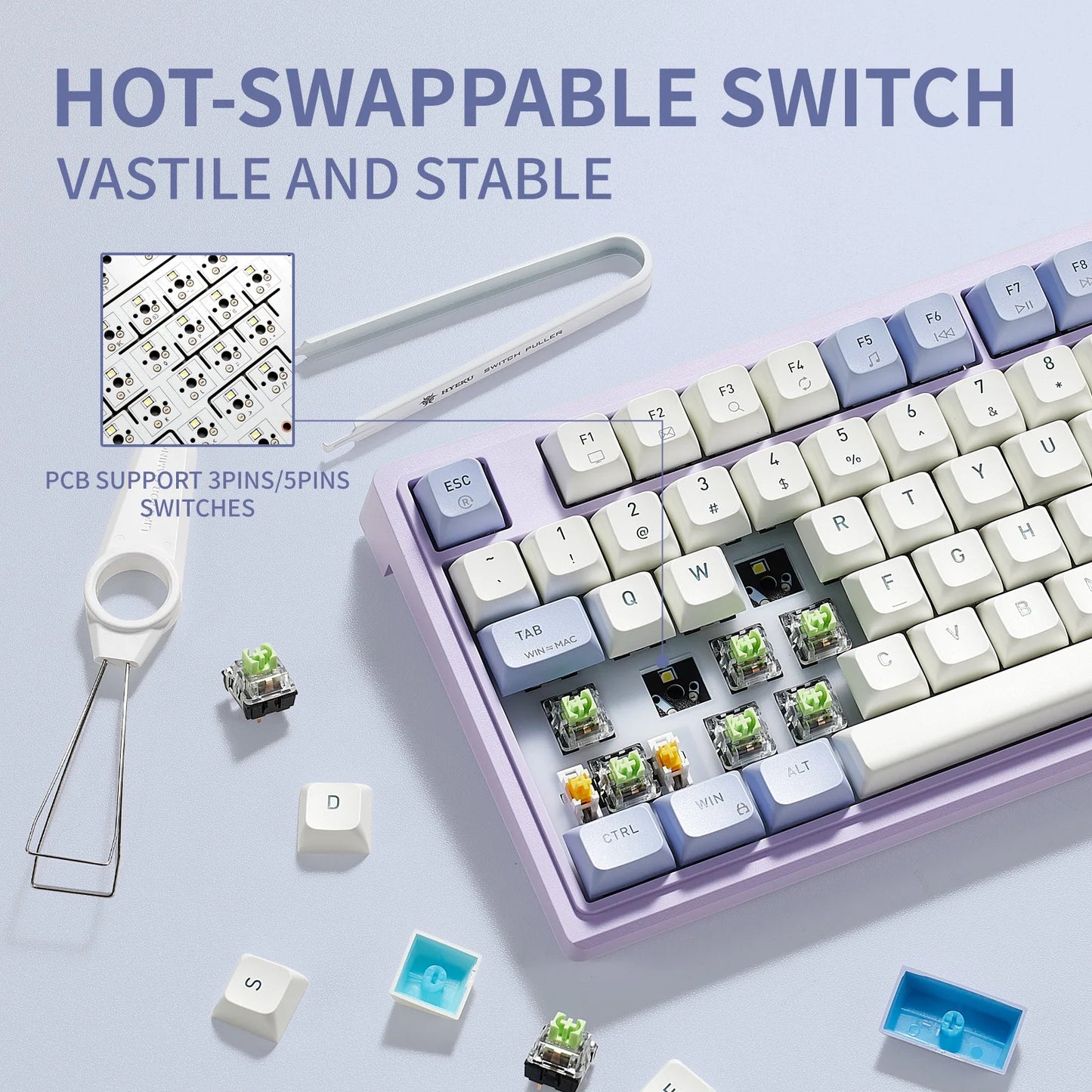 HEXGEARS M2 Mechanical Keyboard 87key Hot Swap PBT Gasket Structure White Backlit Macro Defined Gaming Mechanical Keyboard