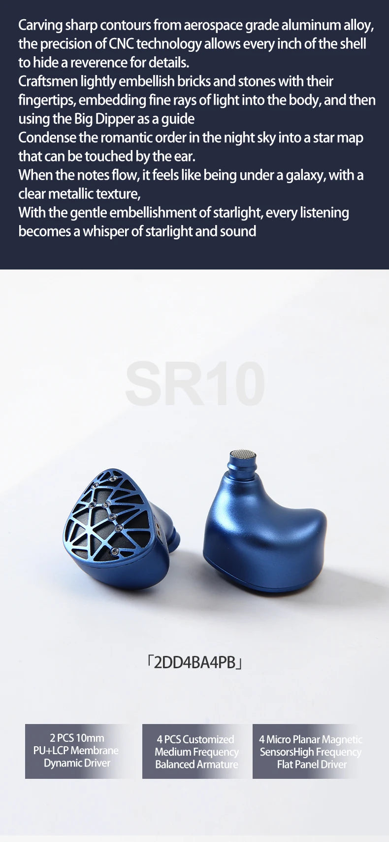 Sound Rhyme SR10 In-Ear HiFi Earphones 2DD+4BA+4PB High Quality Hifi Coil Iron 0.78mm 2Pin 2.5+3.5+4.4mm Plug Music Earphone