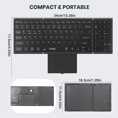 Tastiera touchpad wireless Bluetooth Dual Mode portatile con retroilluminazione RGB, 98 tasti, tastiera da ufficio pieghevole per PC/Laptop/Mac - Nero