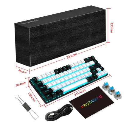 Glo 68 Keys Mechanical Keyboard Ergonomics RGB Backlit LED Hot Swappable Blue Switch Gaming Keyboard for PC Laptop Office