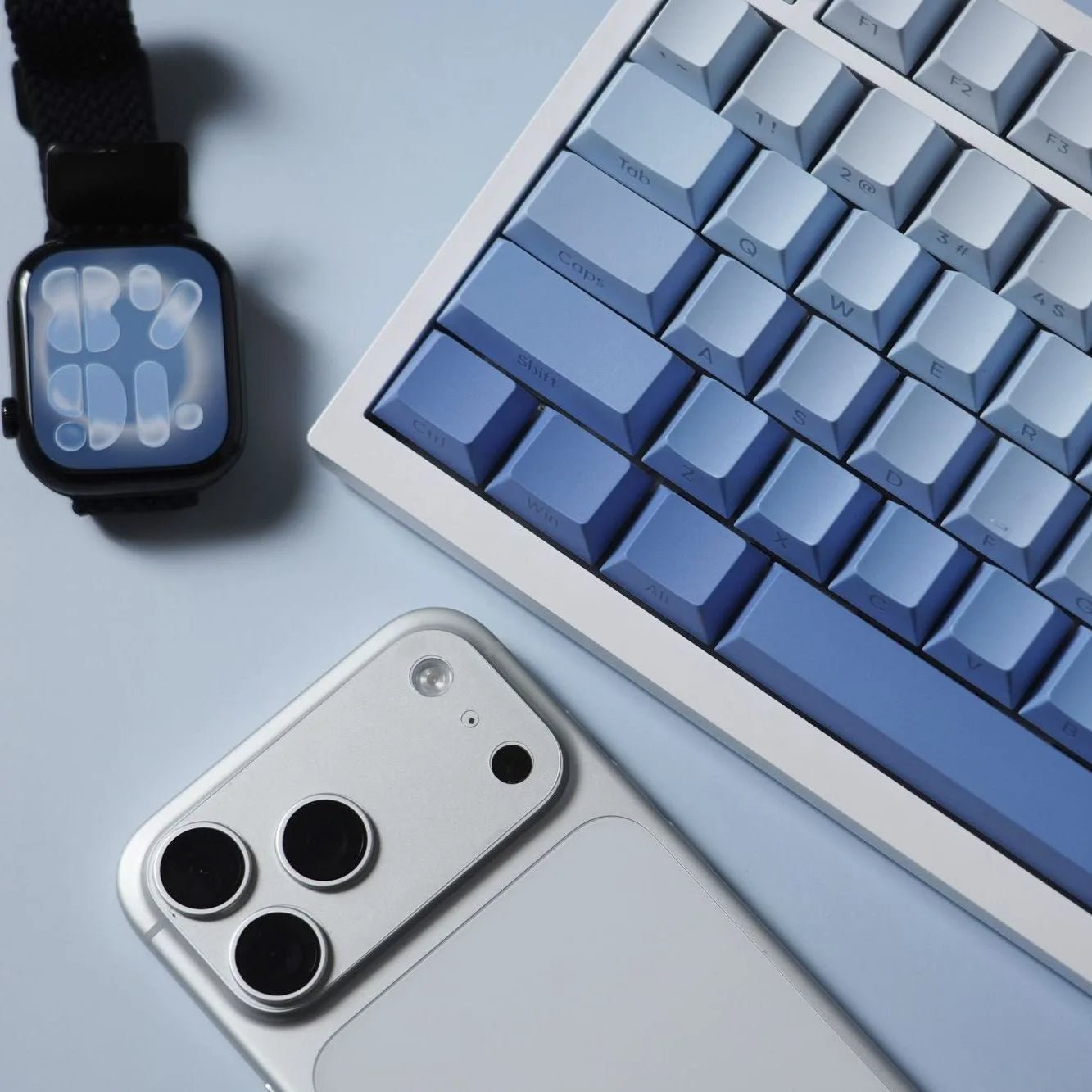 Keycap con stampa laterale 134 tasti profilo Cherry bianco blu sfumato PBT, copritasti per tastiera meccanica gaming AULA F75 Wooting