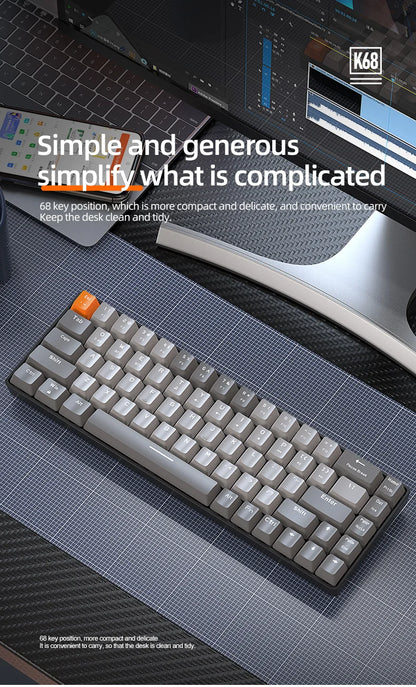 FREEWOLF K68 Mechanical Keyboard,Bluetooth Wireless,Blue and Red Switches,Hot-swswap,Small Size Mini Keyboard