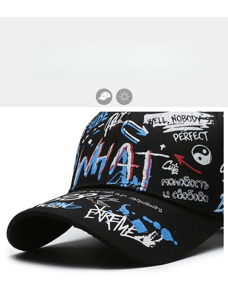 Cappellino da baseball unisex in cotone con graffiti, stampa snapback hip hop alla moda per donna e uomo