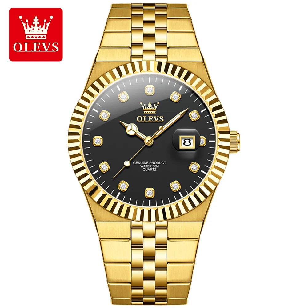 OLEVS New Quartz Man Watch Luxury Brand Diamond Dial Steel Strap Watch for Men Auto Date Waterproof Luminous Men's Watches 2989