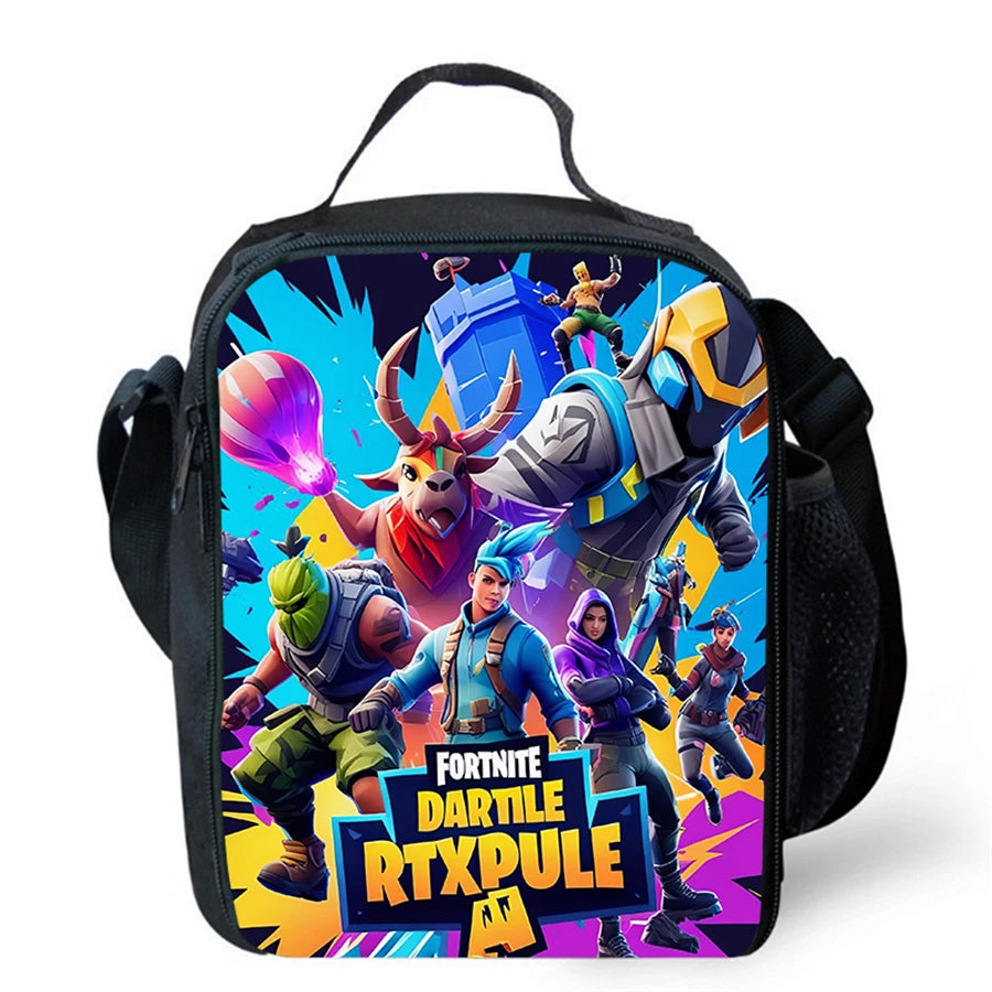 Cartoon FORTNITE Insulated Cooler Lunch Bag Cute Portable Lightweight Picnic Bag for Boys & Girls Age 5-10 Kids Daily Food Bag