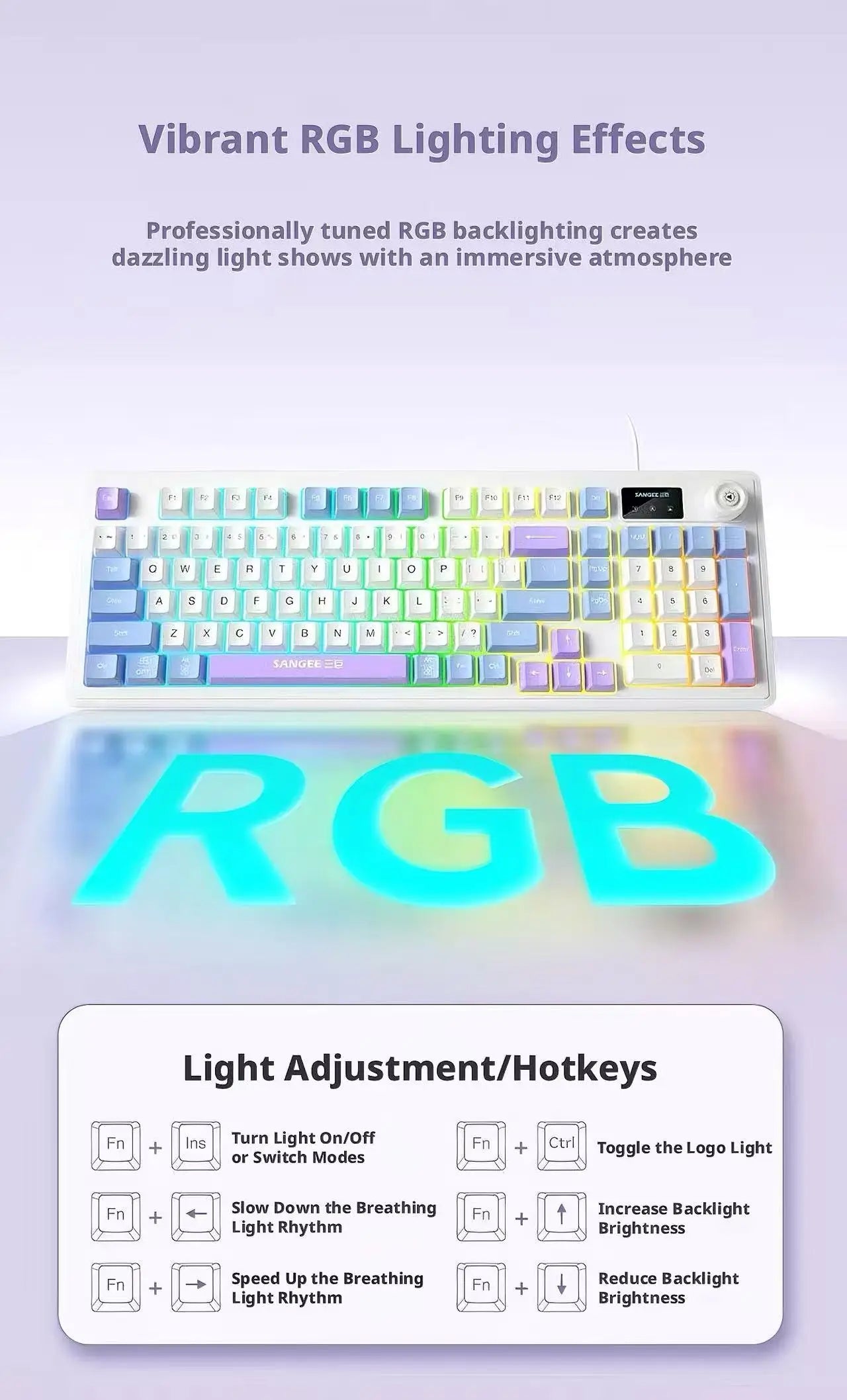 RGB 98Key Silent Keyboard and Mouse Set Wired Mechanical Feel with Screen Display Gaming Office Combo for PC Laptop Desktop