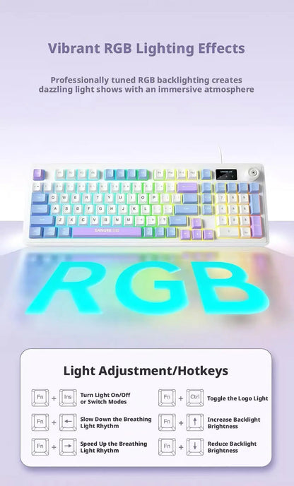 RGB 98Key Silent Keyboard and Mouse Set Wired Mechanical Feel with Screen Display Gaming Office Combo for PC Laptop Desktop