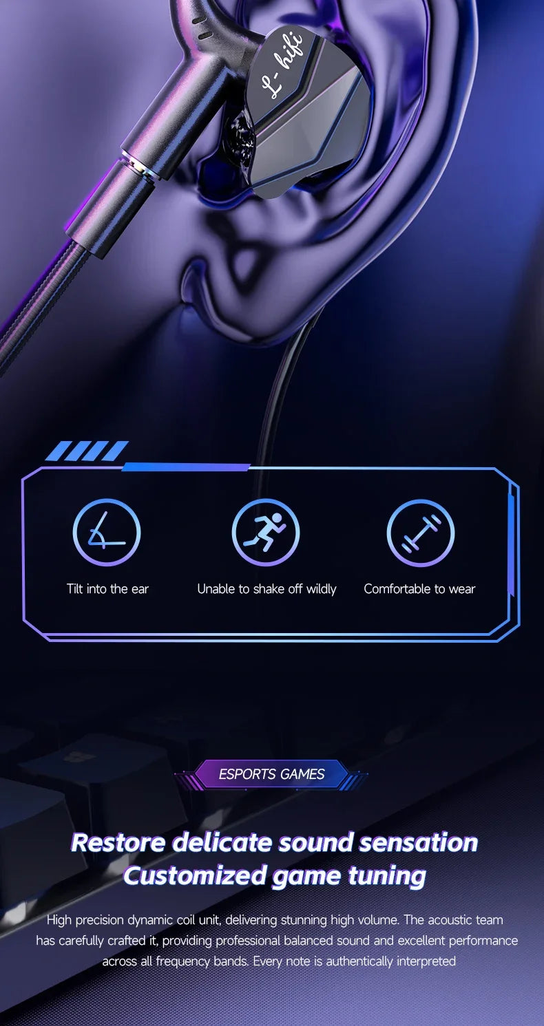 Gaming Earbuds with Dual Microphones, HiFi Stereo Gaming Headset Type-C & 3.5mm Wired In-Ear Earphones, Noise Reduction Gamer Headphones with Mic for Samsung