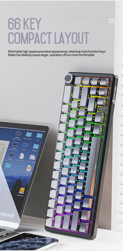 Attack Shark X66 Wireless Mechanical Keyboard 65% Compact Layout RGB Backlight Gasket Hot Swap Bluetooth USB-C PBT Large battery