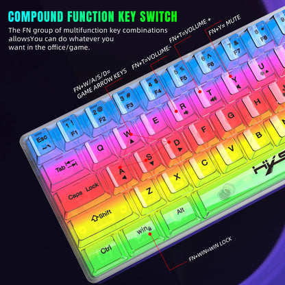 HXSJ V700 60% Wired Transparent Gaming Keyboard, RGB Backlit 61 Keys Compact USB Gaming Keyboard for PC, Mac & Laptop