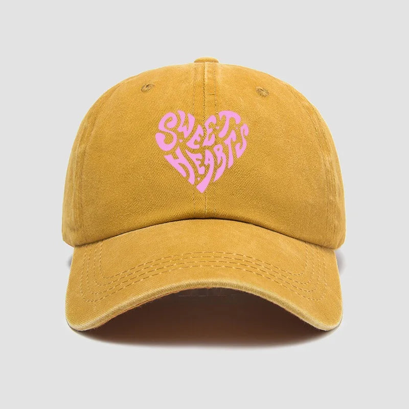 Pink heart-shaped letter printed baseball cap, versatile for daily use, sweet girl's hat, outdoor sun protection and shading