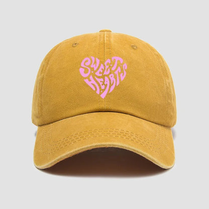 Pink heart-shaped letter printed baseball cap, versatile for daily use, sweet girl's hat, outdoor sun protection and shading