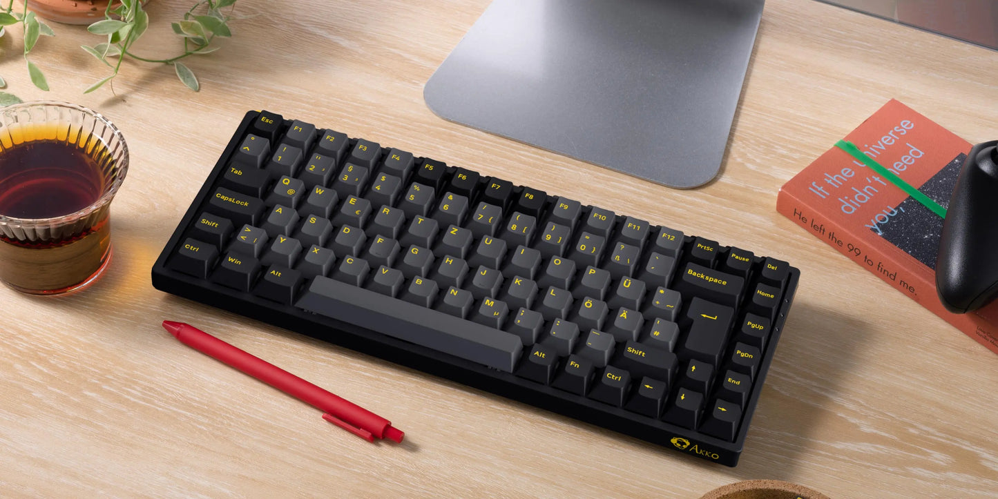 Akko 3084B Plus Black & Gold 75% ISO-DE Layout Mechanical Gaming Keyboard Hot-swapple Multi-Modes 2.4GHz /USB Type-C/BT 5.0