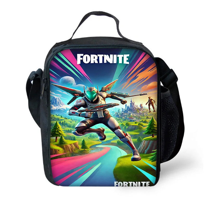 Trendiges Gaming-Design Kinder-Rucksack F-FortniteS mit Lunchbag und Federmäppchen, Schulranzen mit großem Fassungsvermögen für Jungen und Mädchen, ideales Geschenk