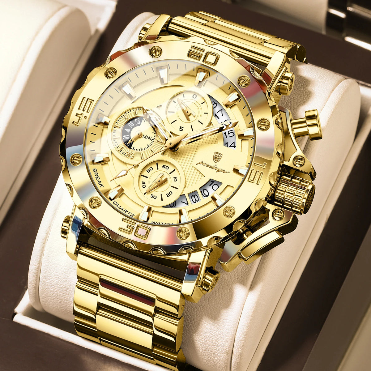 Orologio da uomo di lusso POEDAGAR, luminescente, impermeabile, cronografo, datario, acciaio inossidabile, al quarzo, Reloj