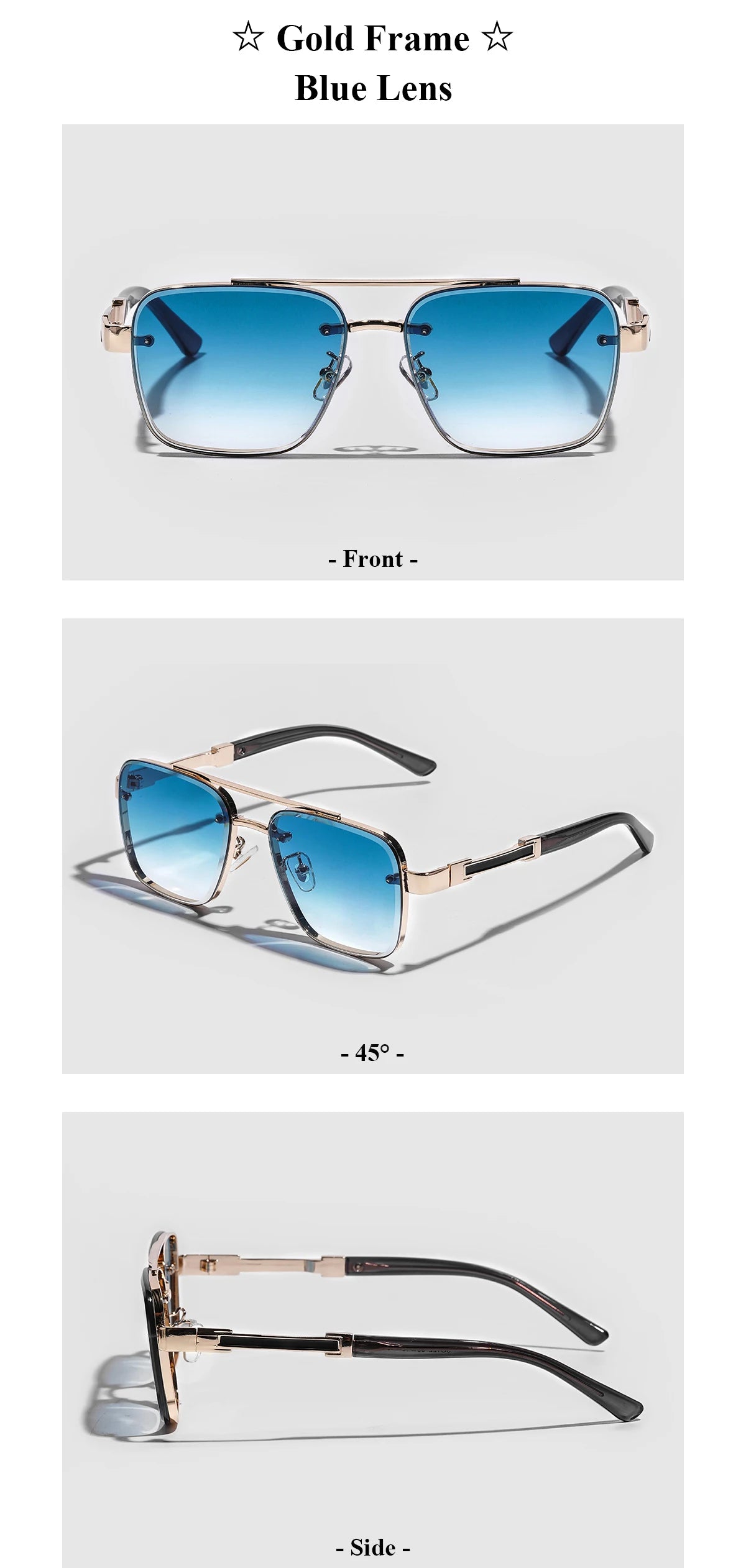 Ruiao Square Mens Designer Sunglasses Metal Frame Gradient Luxury Shades UV400 Rectangle Pilot Sun Glasses for Men