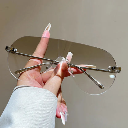 Women's Oversize Rimless One-Piece Shield Sunglasses Fashion Gradient Sun Glasses Alloy Sexy Driving Shades men punk shades