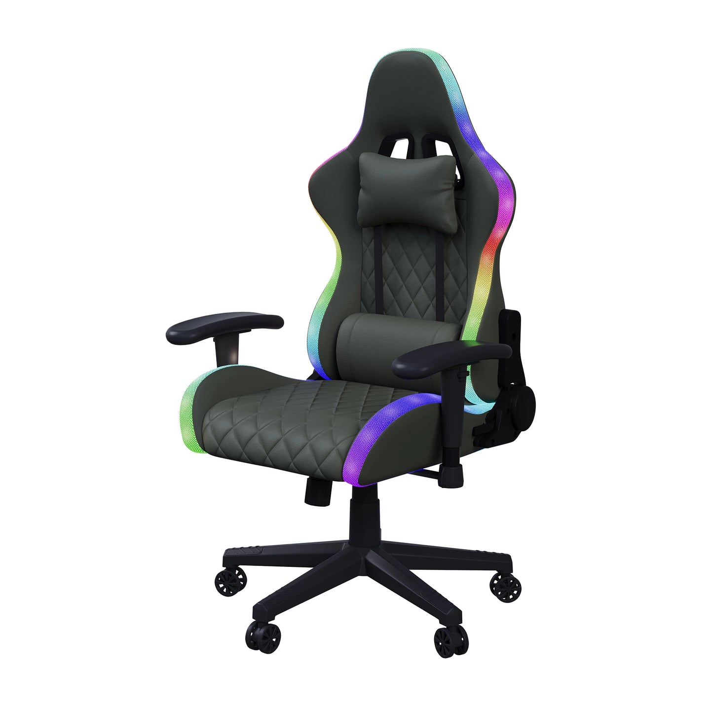 Fangange Ergonomic Gaming Chair with Massage Function, LED Light, Adjustable Reclining Computer Chair with Lumbar Support Pillow, 150KG