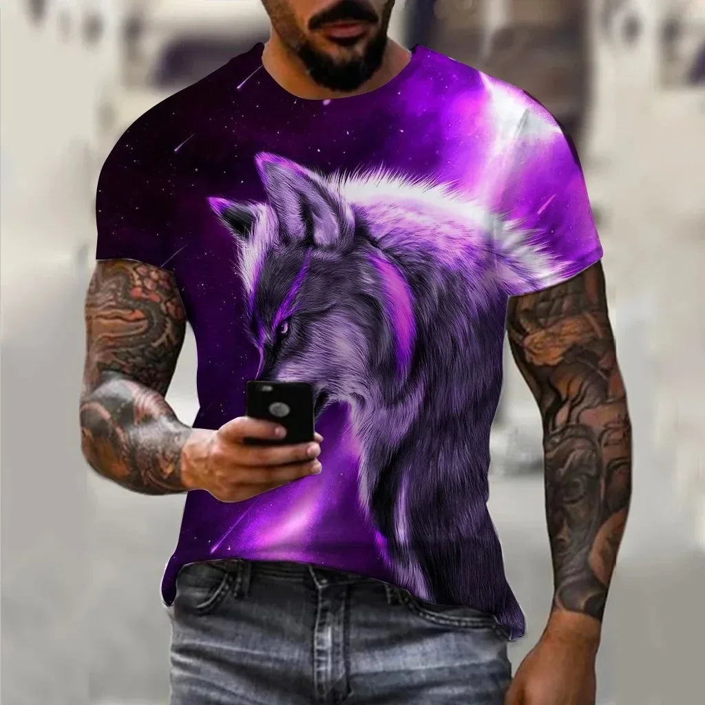 Męskie koszulki letnie z nadrukiem zwierzęcym – wilk, nadruk 3D, koszulki letnie, damskie, moda uliczna, koszulki oversize, odzież męska