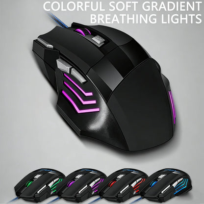 USB Wired Gaming Mouse RGB 2400 DPI Ergonomic Optical Mouse with 7 Buttons, RGB Backlit USB Wired Gaming Mouse for PC, Laptop & Office