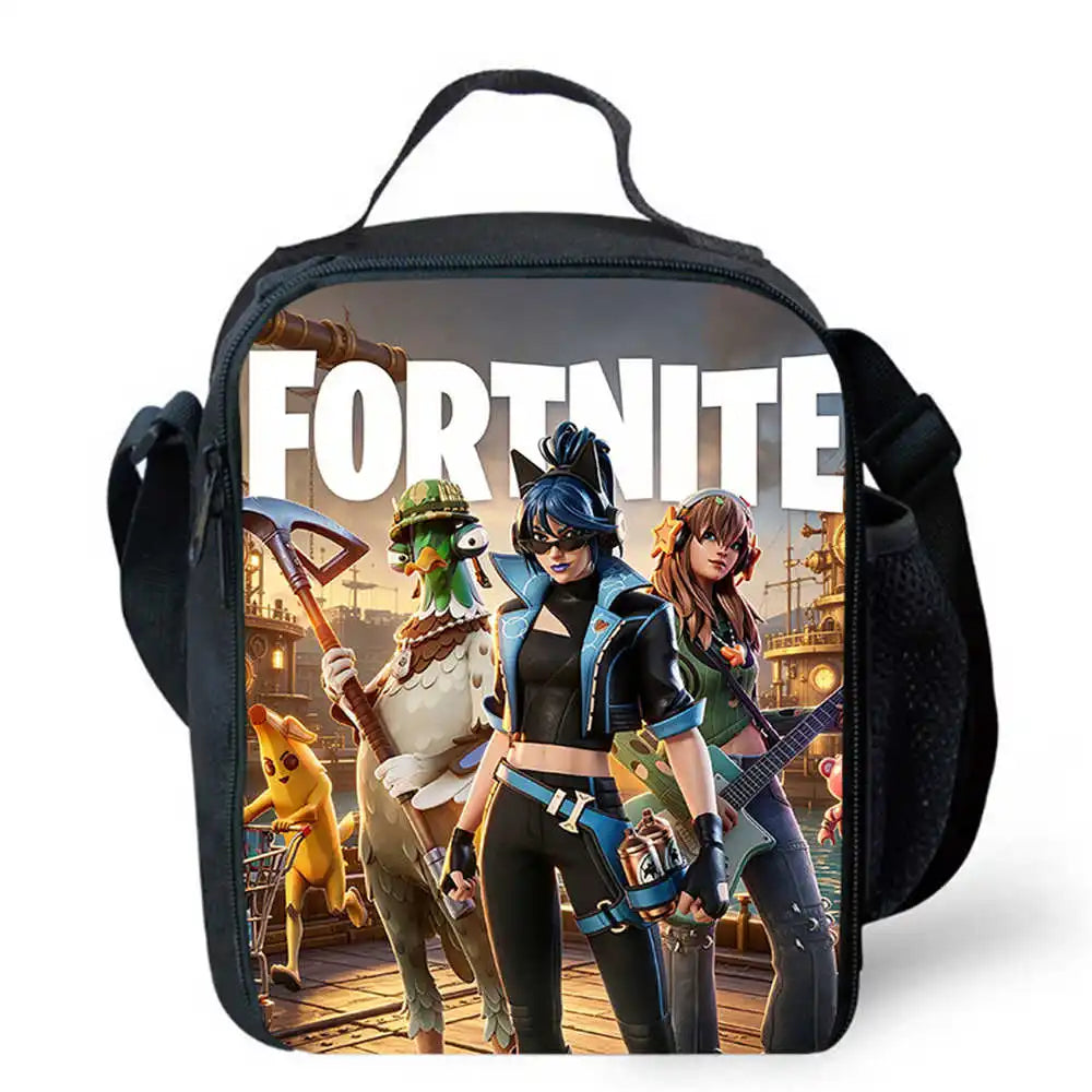 Children's Cartoon Fortnite Picnic Bag For Boys and Girls Age 5-10，Kids Insulated Cooler Lunch Bags Cute Portable Lightweight