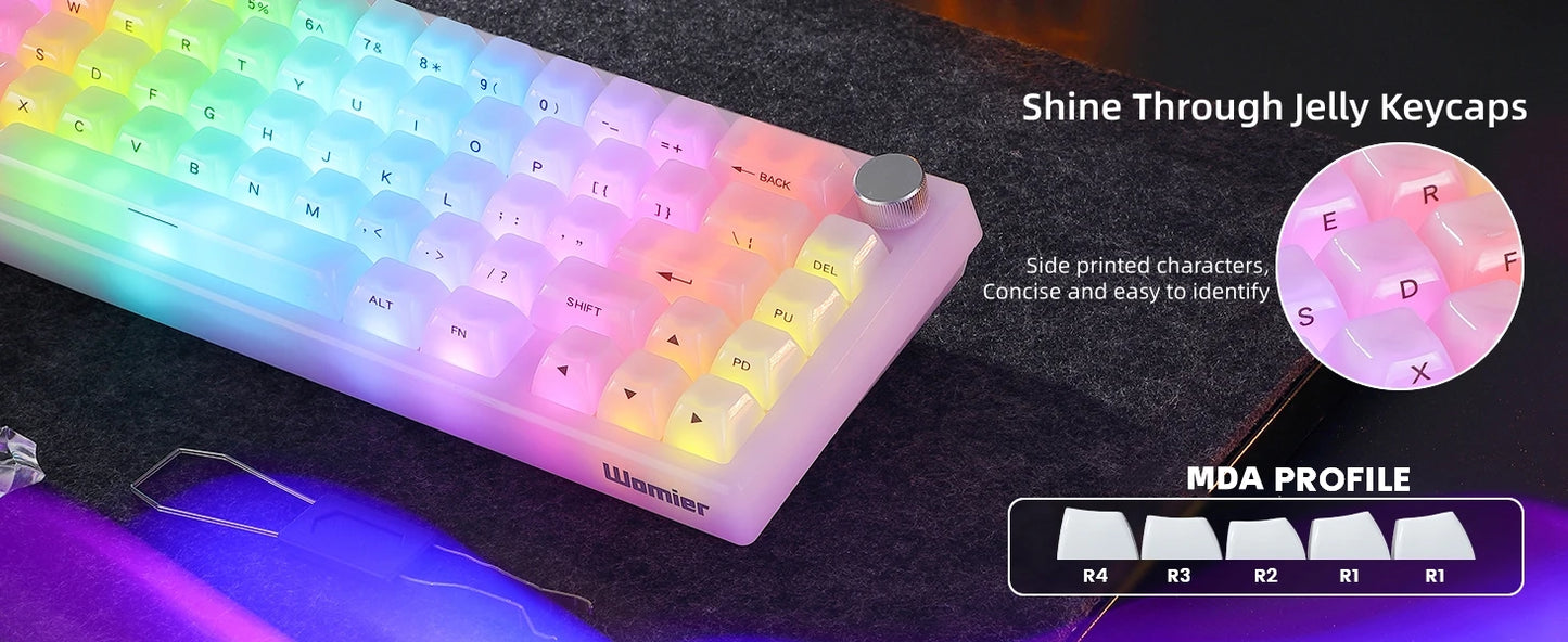 Womier Q61 V2 Wireless 65% Mechanical Keyboard with Knob VIA Programmable Support Tri-Mode BT/2.4G/USB-C Hot-Swap RGB for Mac/PC