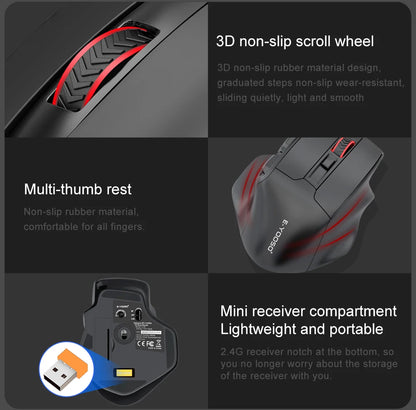 Ratón gaming E-YOOSO X-31 Pro USB grande con Bluetooth 2.4G inalámbrico, PAW3212, 4800 DPI, para gamers, ordenador portátil y PC