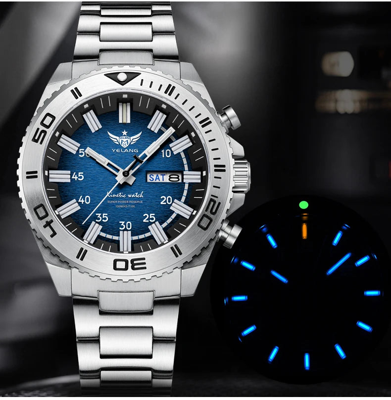 Yelang Watches V1035 44mm Men Diving Watch Human Kinetic Energy Watch 100m Waterproof Watches luminous Japan PX83 Sapphire
