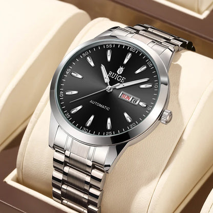 RUIGE Weekly Calendar Men's Fully Automatic Mechanical Watch Stainless Steel Business Men's Night Light Waterproof Versatile Wat