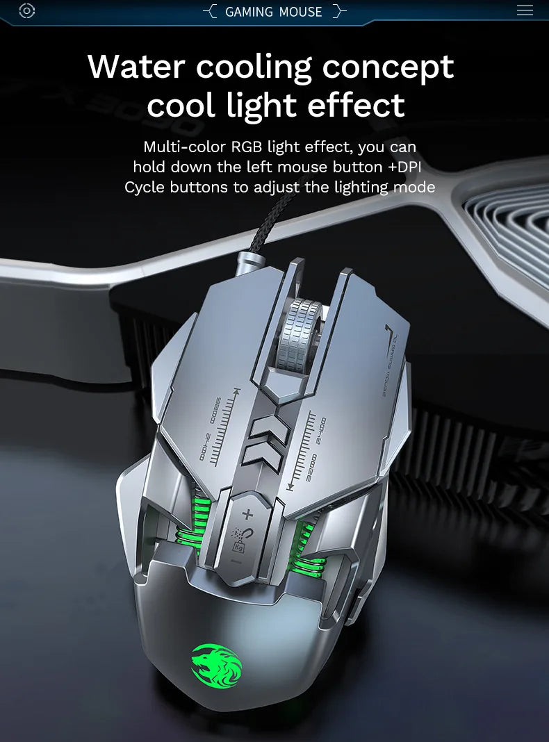 Mouse mecanic cu fir pentru PC gaming esports, RGB, 6400 DPI, atracție magnetică, contragreutate DIY