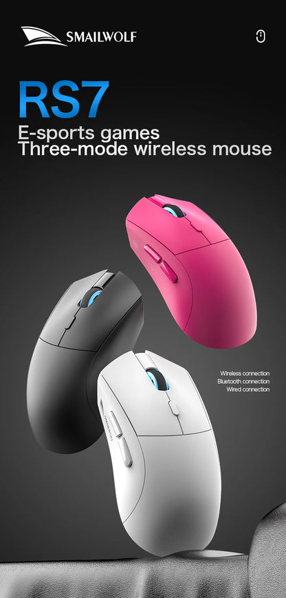 Bezprzewodowa mysz gamingowa SMAILWOLF RS7 Bluetooth, trzy tryby, PAW3311, makra, do laptopa, gier i biura