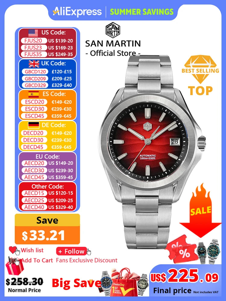 San Martin New Gada Watch 39mm Desert Texture Men Dress Watch NH35 Automatic Mechanical Sapphire Waterproof 100m Luminous SN0129