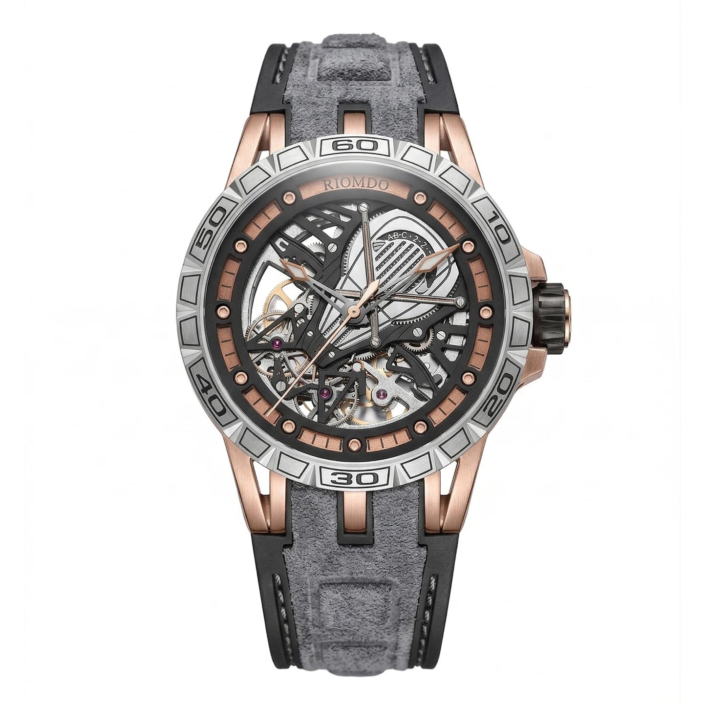OBLVLO Men's Two Tone Big Skeleton Dial Mechanical Automatic Watch Luminous Waterproof Rubber Band Machinery Clock RD-903