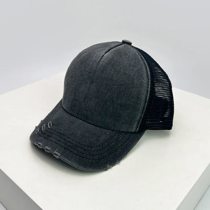 New Unisex Color Block Broken Style Baseball Hats Distress Breathable Mesh Sunshade Retro Trucker Caps Versatile Simple Fashion