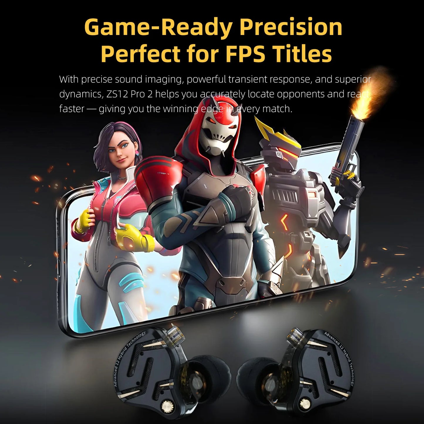 KZ ZS12 PRO 2 Hybrid IEM Earphones – HiFi Bass Wired Gaming Earbuds with Super-Linear Drivers